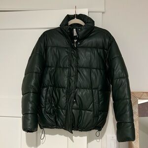 Faux leather dark green puffer coat size XS